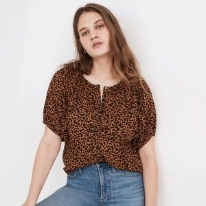 Madewell Balloon Sleeve Women’s Button Up Top In Painted Leopard Sz 2X
